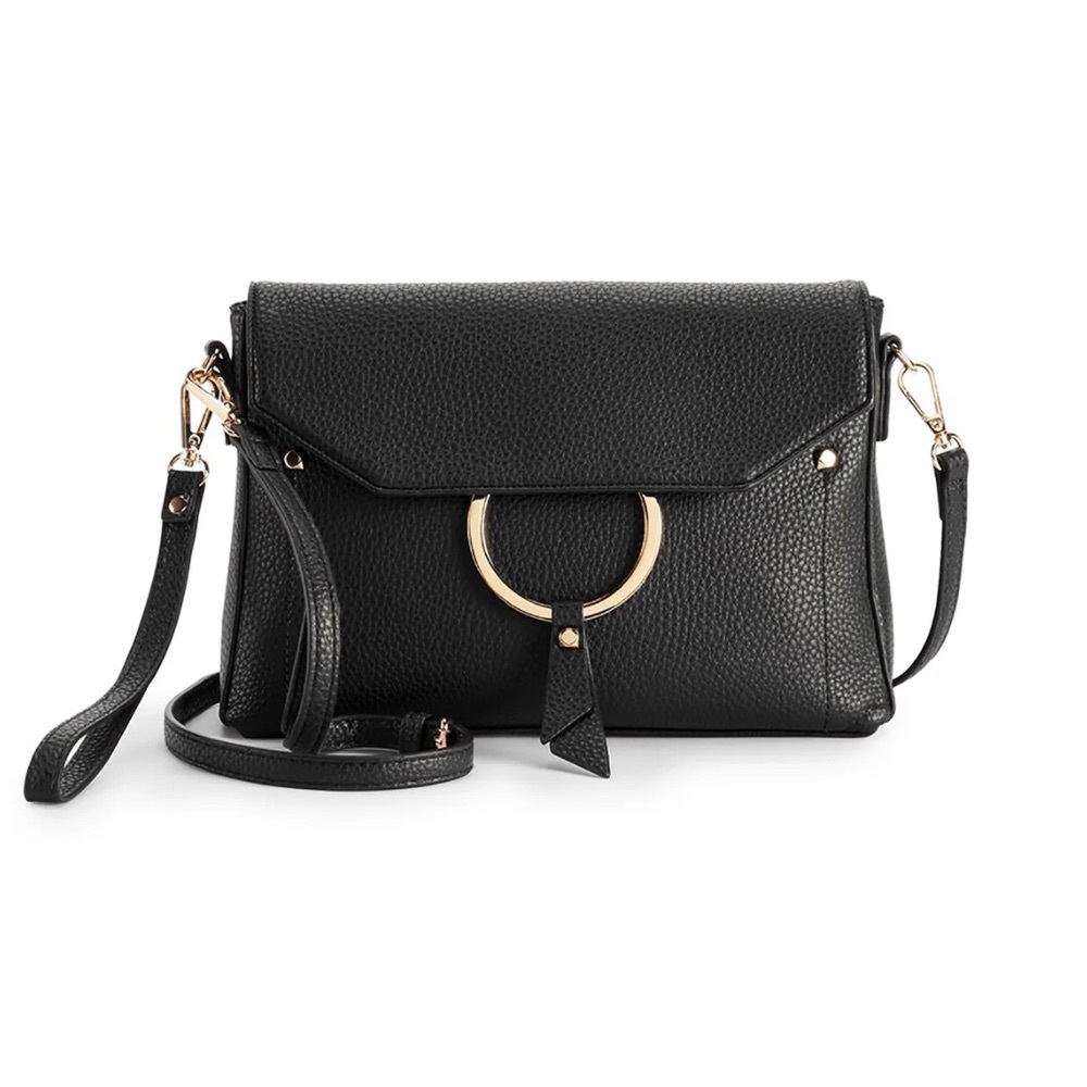 Mellow World | VGUC Vegan Leather Portia Black Crossbody Bag Gold Details